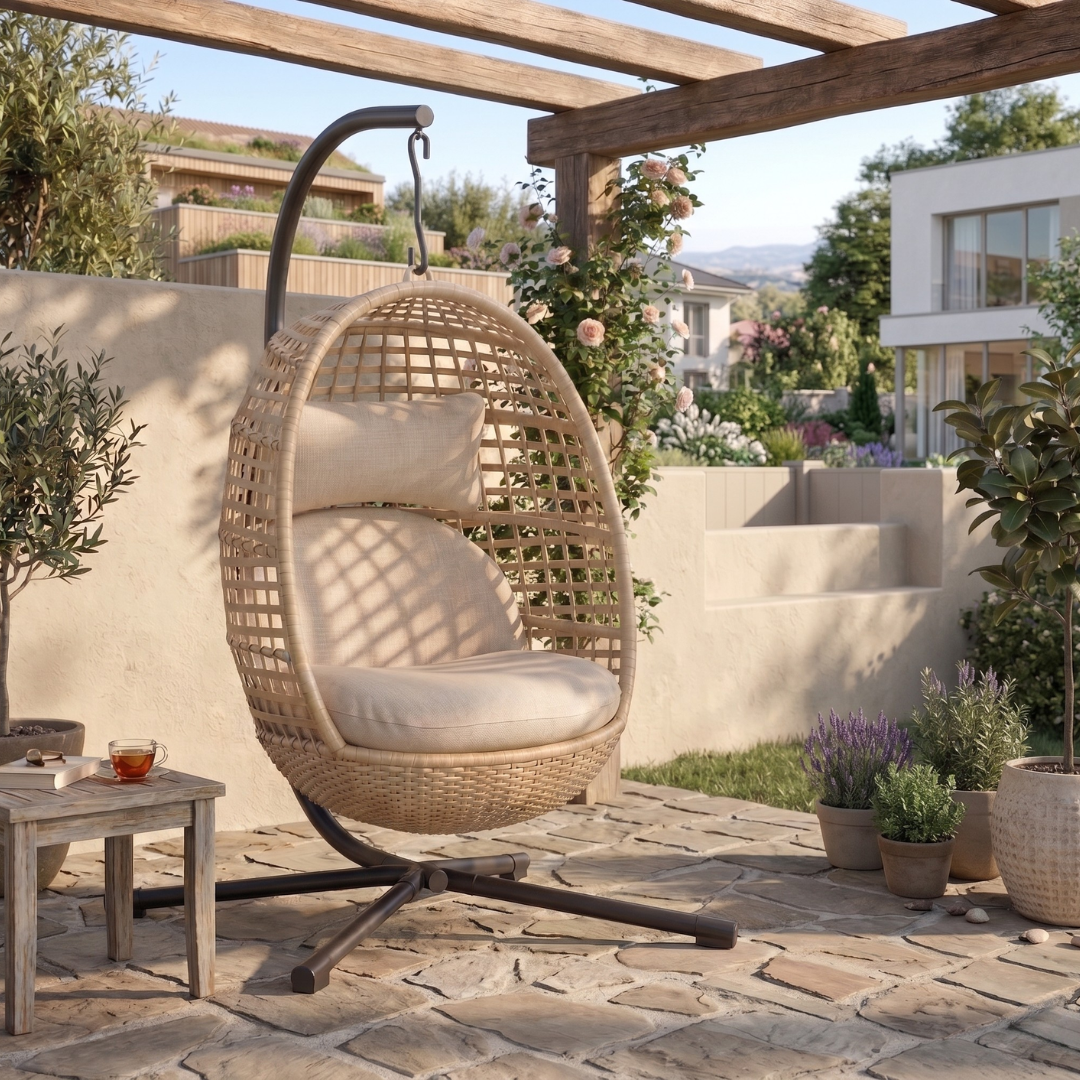 Egg Chair with Stand Rattan Wicker Hanging Swing Chair 350lb Capacity