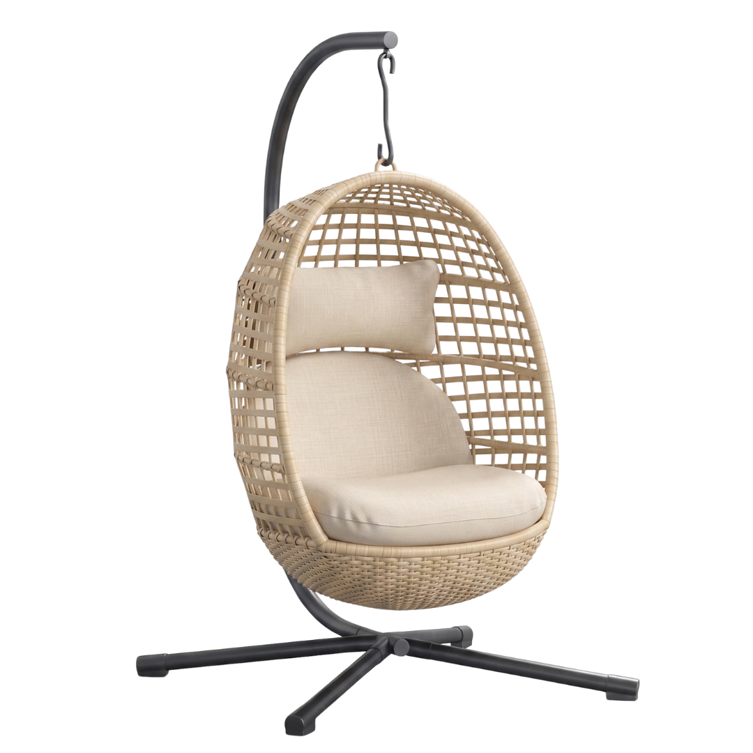 Egg Chair with Stand Rattan Wicker Hanging Swing Chair 350lb Capacity