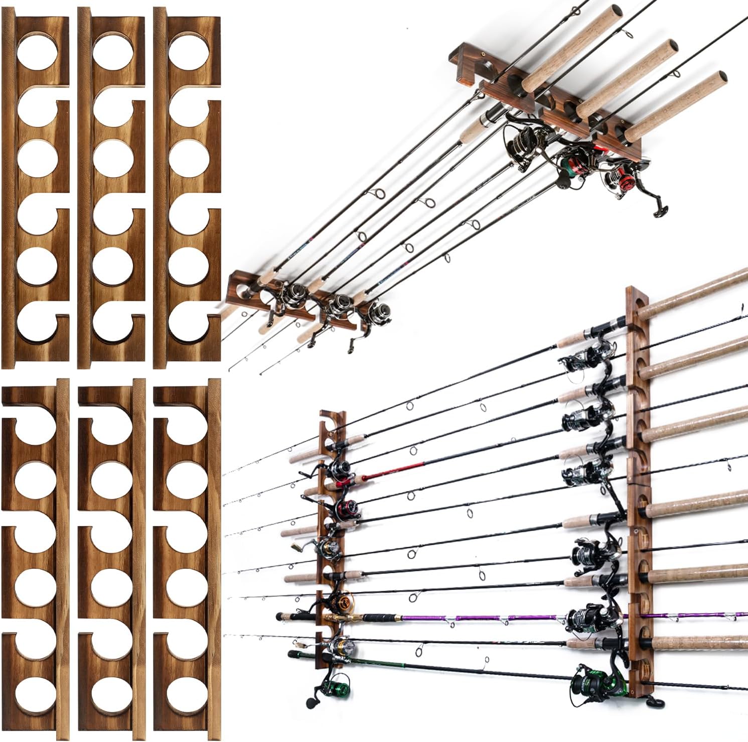 Fishing Rod Rack Wall or Ceiling Mounted Holder for Garage Storage