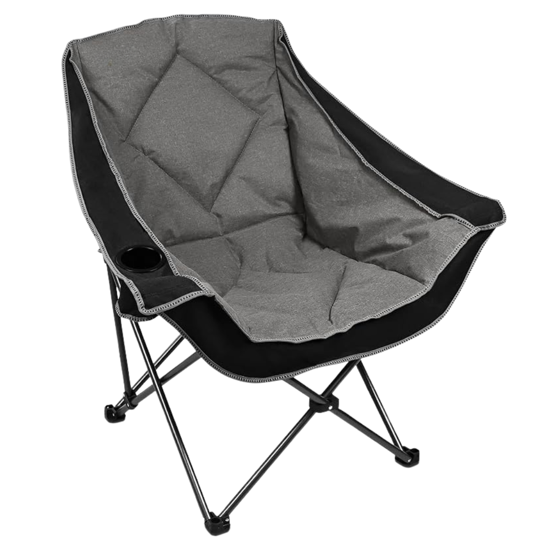 Folding Camping Chair with Cup Holder, Padded Oversized Seat