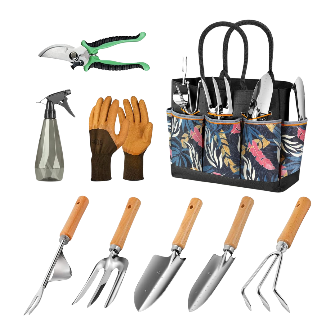 Garden Tool Set with Storage Tote Bag, Stainless Steel Tools