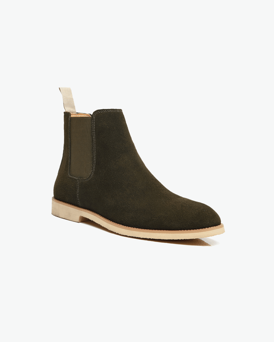 Olive Knit Jumper, Black Trousers and Green Chelsea Boots