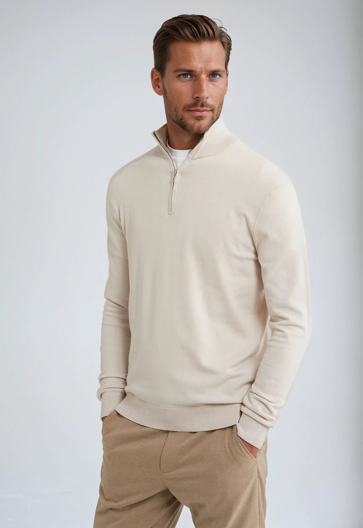Half Zip Sweater – Beige
