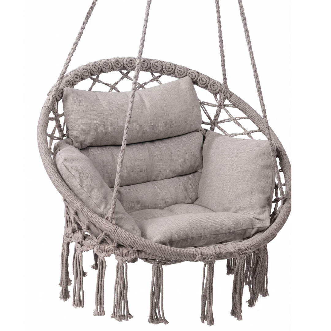 Hammock Chair Swing Chair with Boho Cushion Macrame Hanging Seat