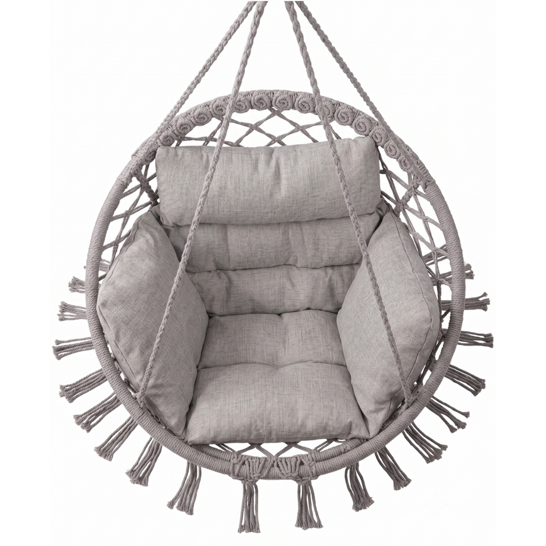 Hammock Chair Swing Chair with Boho Cushion Macrame Hanging Seat