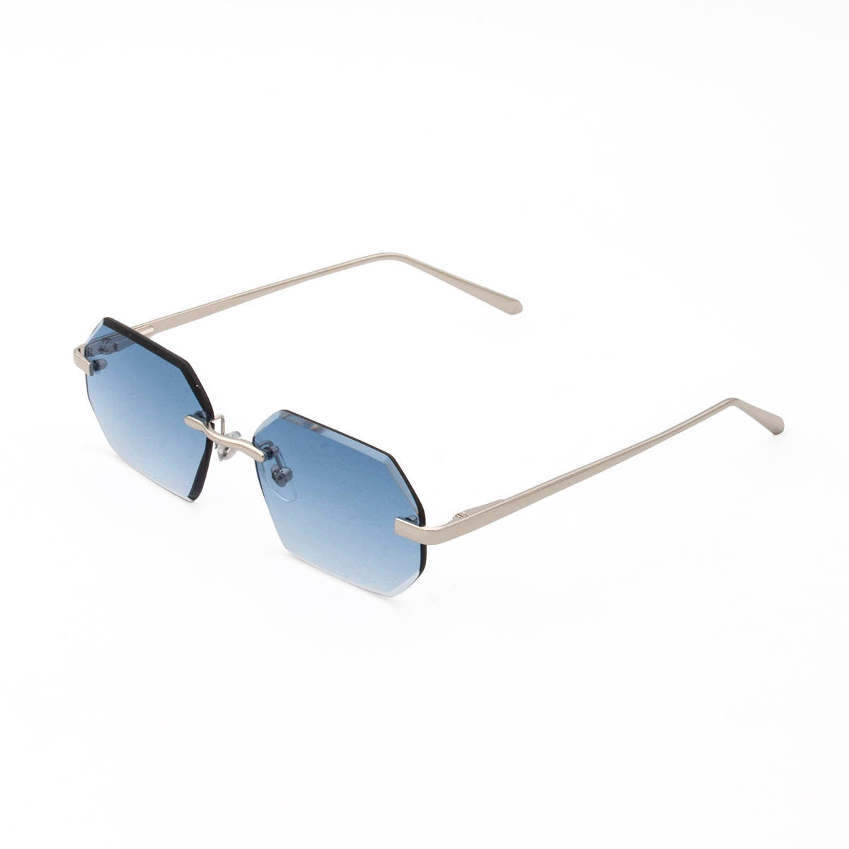 Hexagon Sunglasses – Blue Lens with Silver Frame