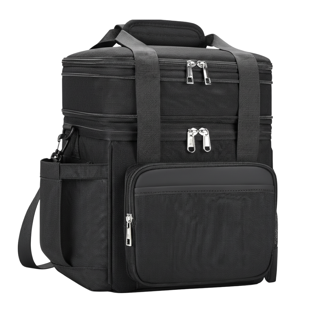 Insulated Dual-Layer Lunch Bag with Expandable 15L and 22L Capacity