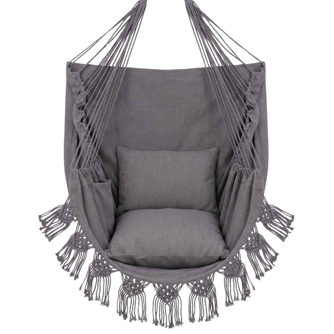 Macrame Swing Hanging Chair with Cushions and Storage Pocket