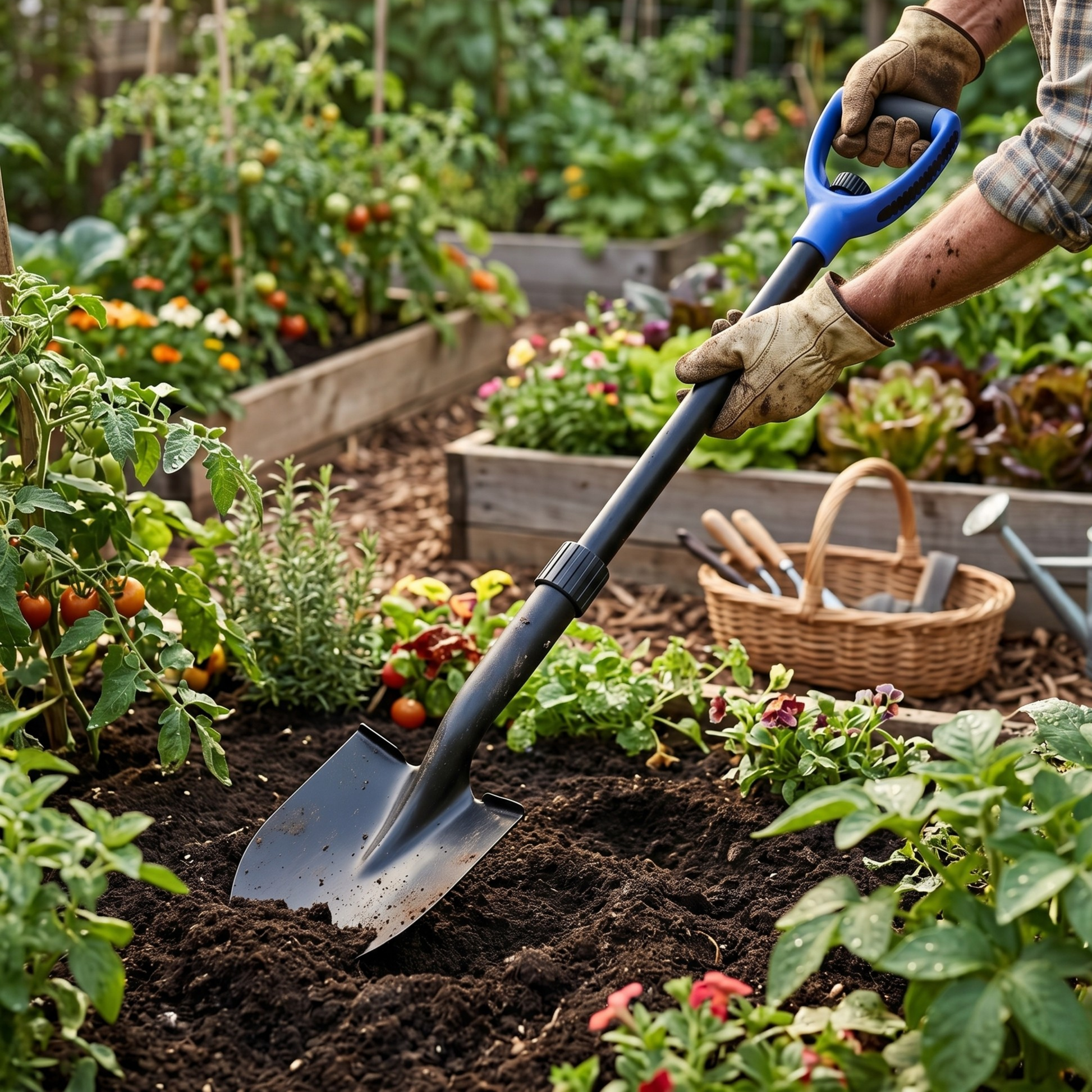 Metal Garden Spade Shovel with Fiberglass Handle for Soil Digging