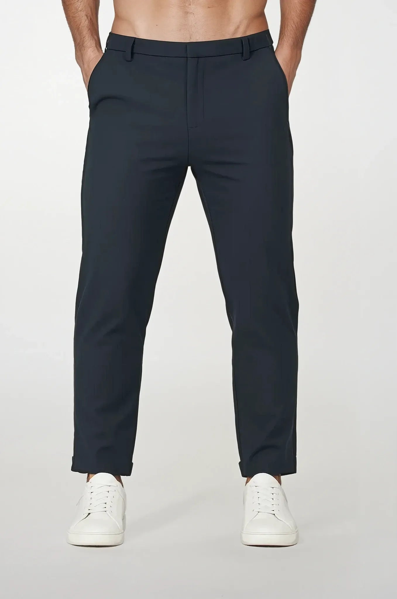 Navy Slim-Fit Casual Trousers
