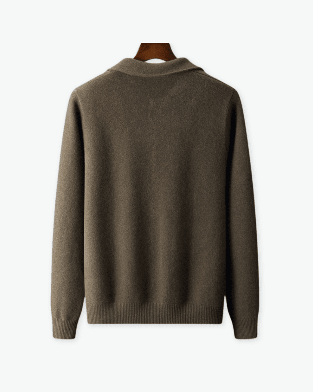 Brown sweater on a mannequin against a white background