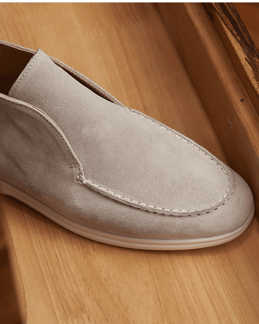 Beige Knit Polo, Black Trousers and Beige Chukka Shoes