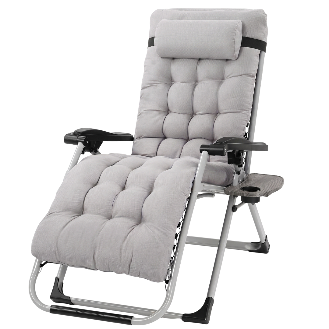 Padded Reclining Lounge Chair with Cushion and Folding Tray Set
