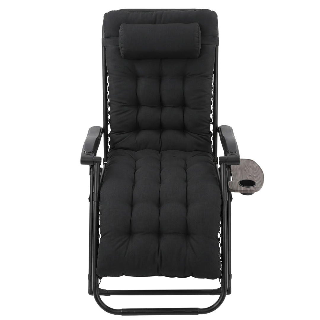 Padded Reclining Lounge Chair with Cushion and Folding Tray Set