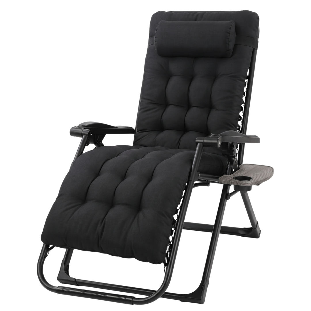 Padded Reclining Lounge Chair with Cushion and Folding Tray Set
