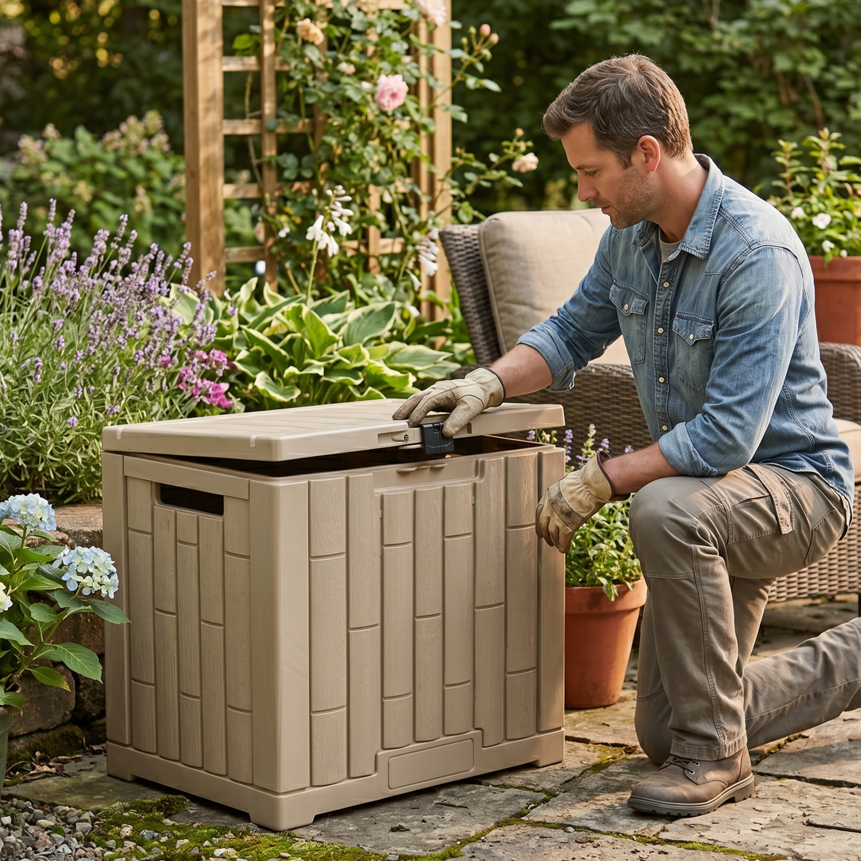 Resin Outdoor Storage Box 117.3 L Capacity Deck Organizer Bin