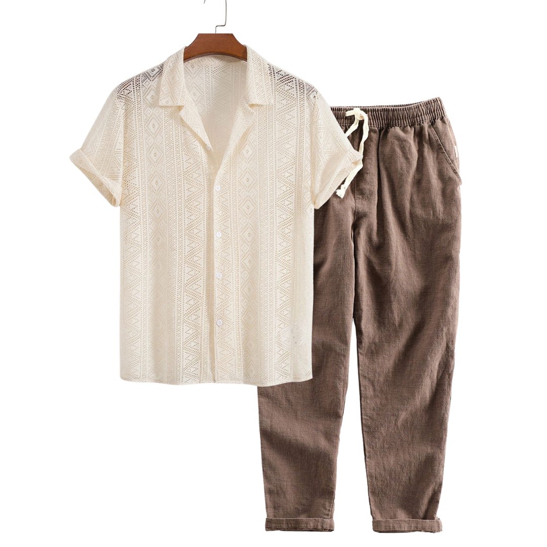 Short-Sleeve Shirt and Drawstring Trousers Set