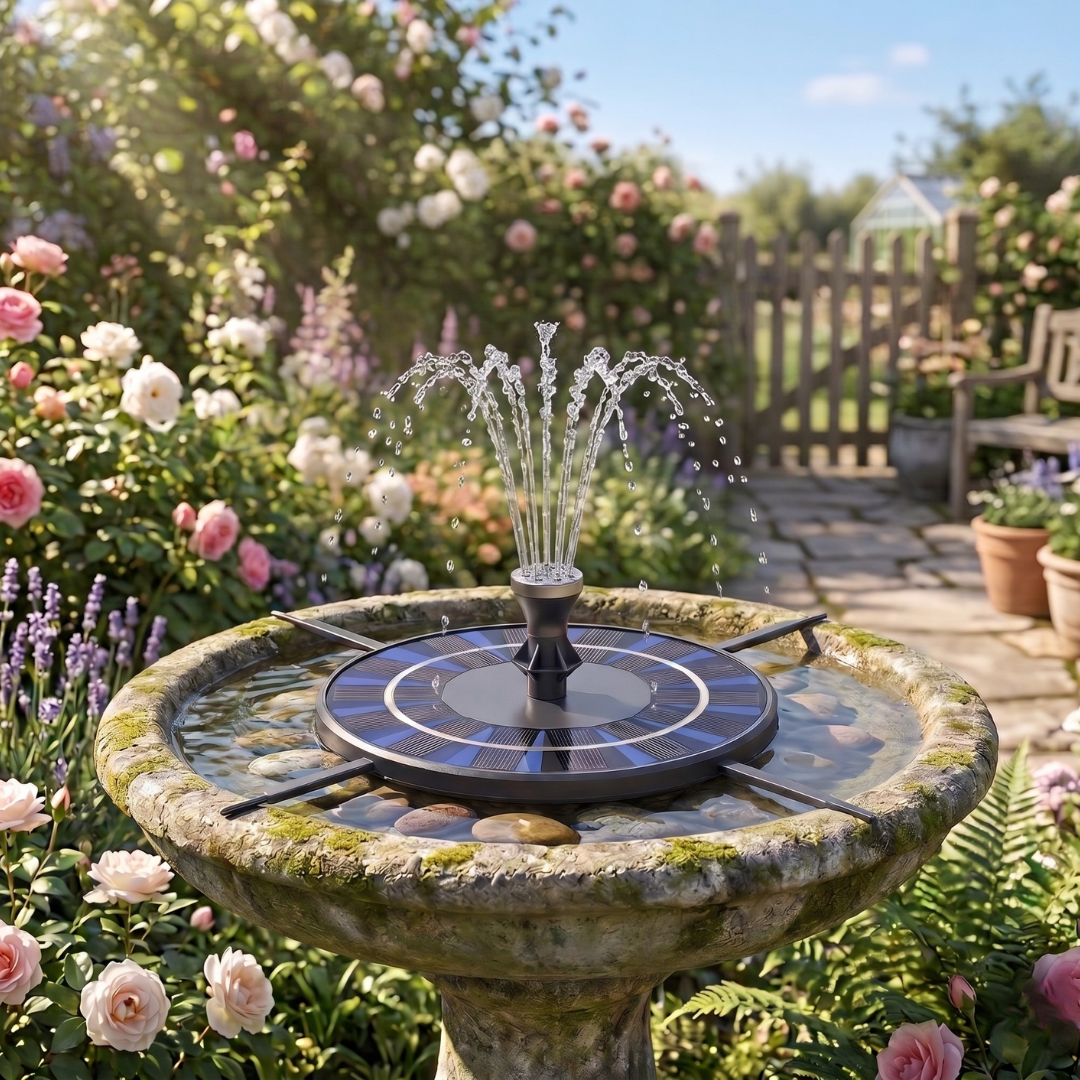 Solar Bird Bath Fountain Pump with 8 Nozzles and Brackets Kit