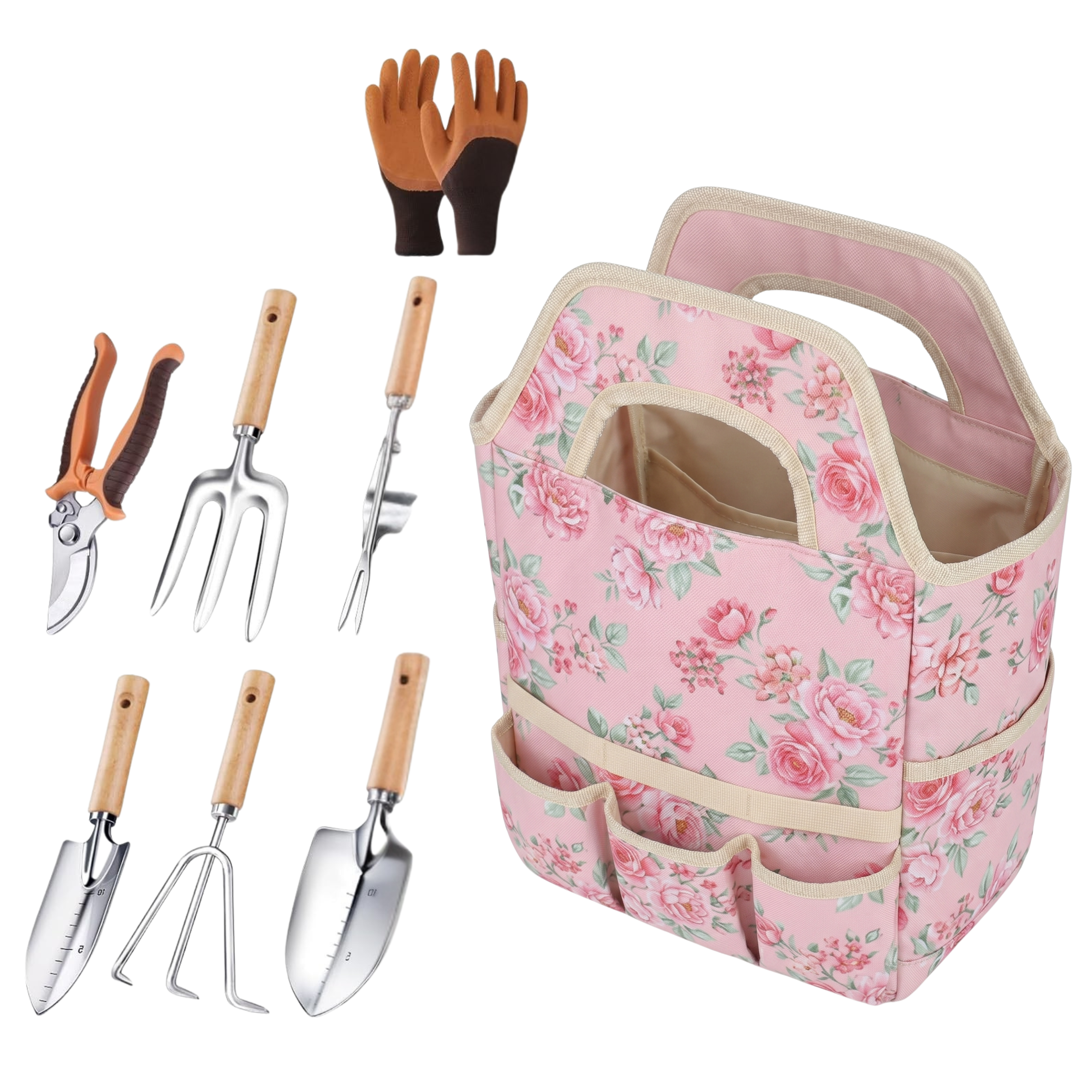 Stainless Steel Garden Tool Set with Tote Bag and Gloves, 6 Piece Hand Tools
