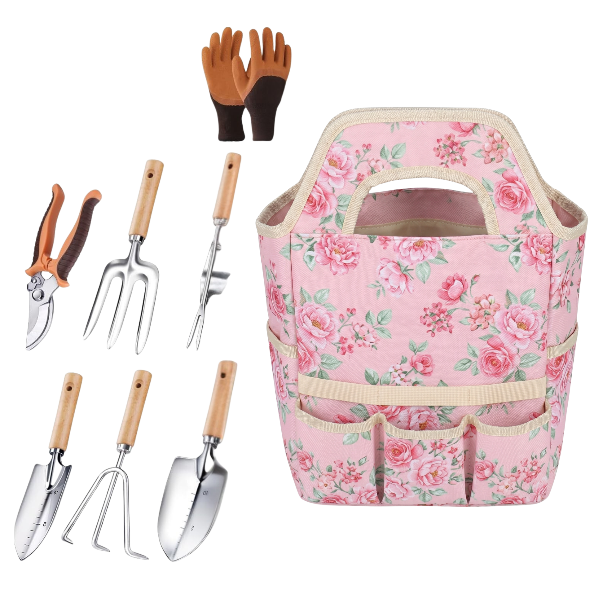 Stainless Steel Garden Tool Set with Tote Bag and Gloves, 6 Piece Hand Tools