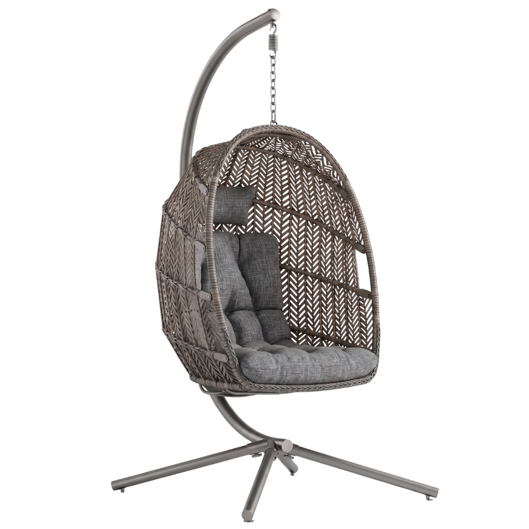 Wicker Egg Chair with Stand, Cushion, Steel Frame, 350 lb Capacity
