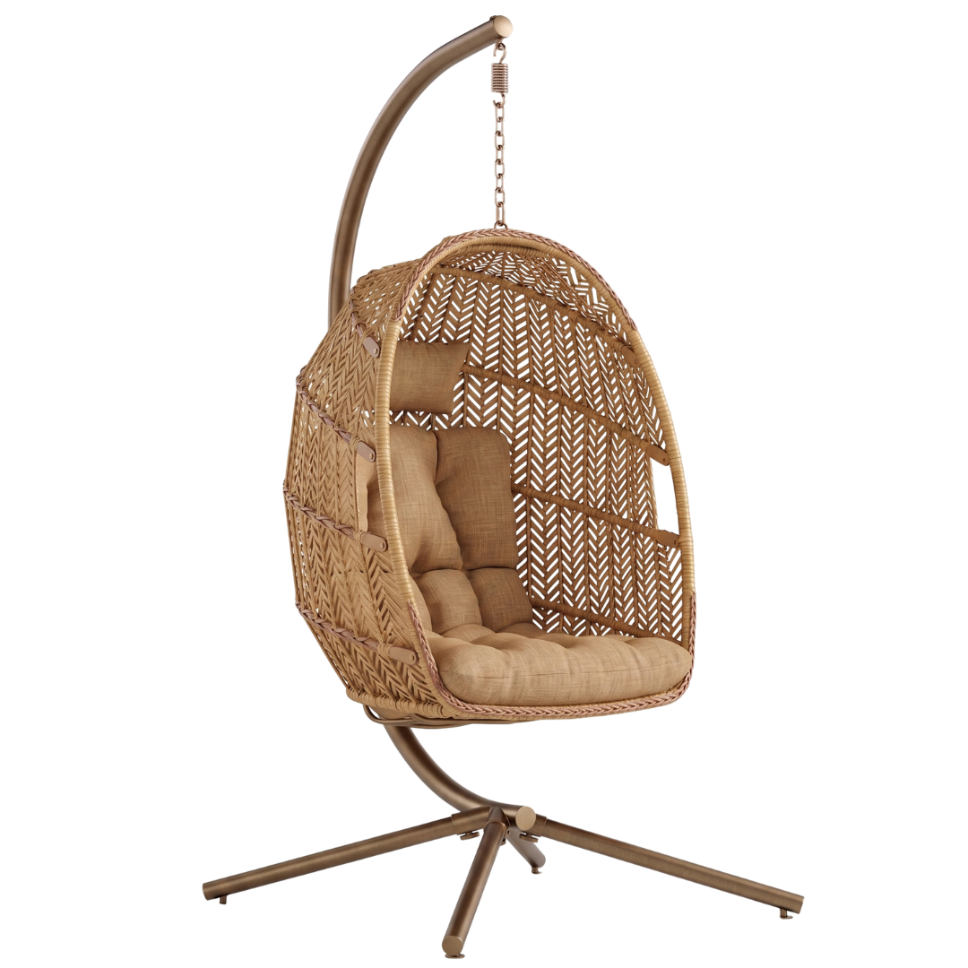 Wicker Egg Chair with Stand, Cushion, Steel Frame, 350 lb Capacity