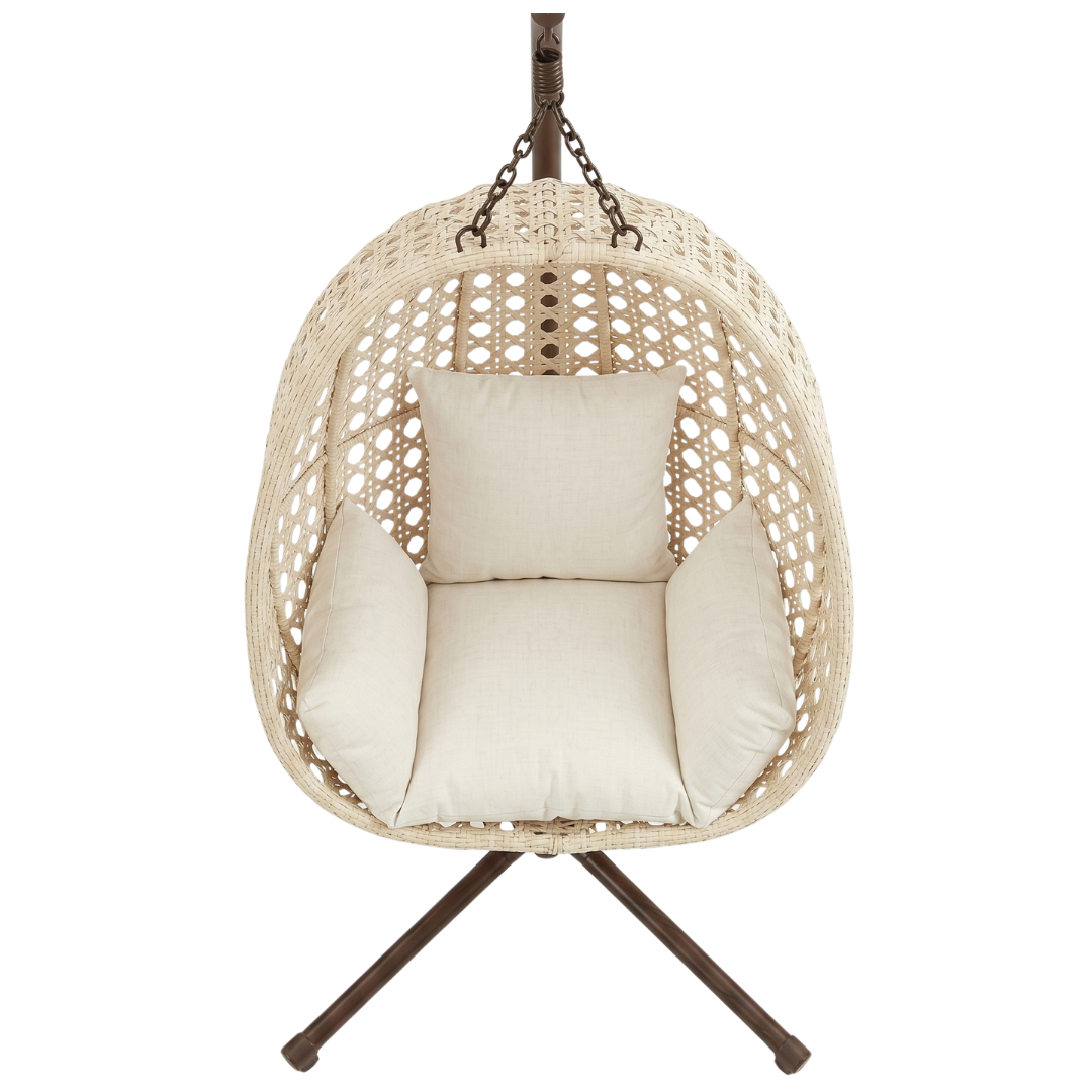 Wicker Egg Chair with Stand and Cushion for Patio or Balcony