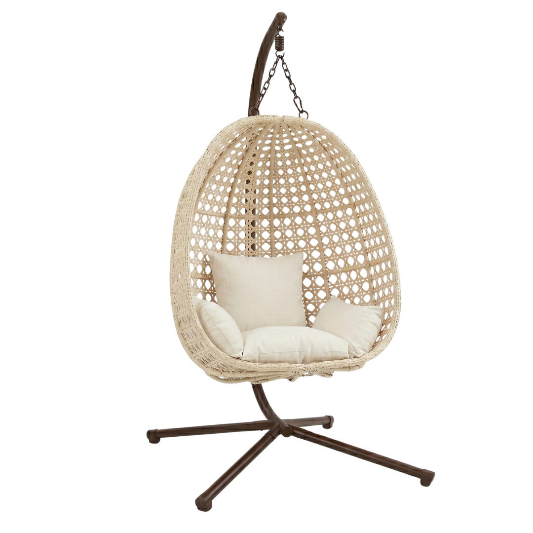 Wicker Egg Chair with Stand and Cushion for Patio or Balcony