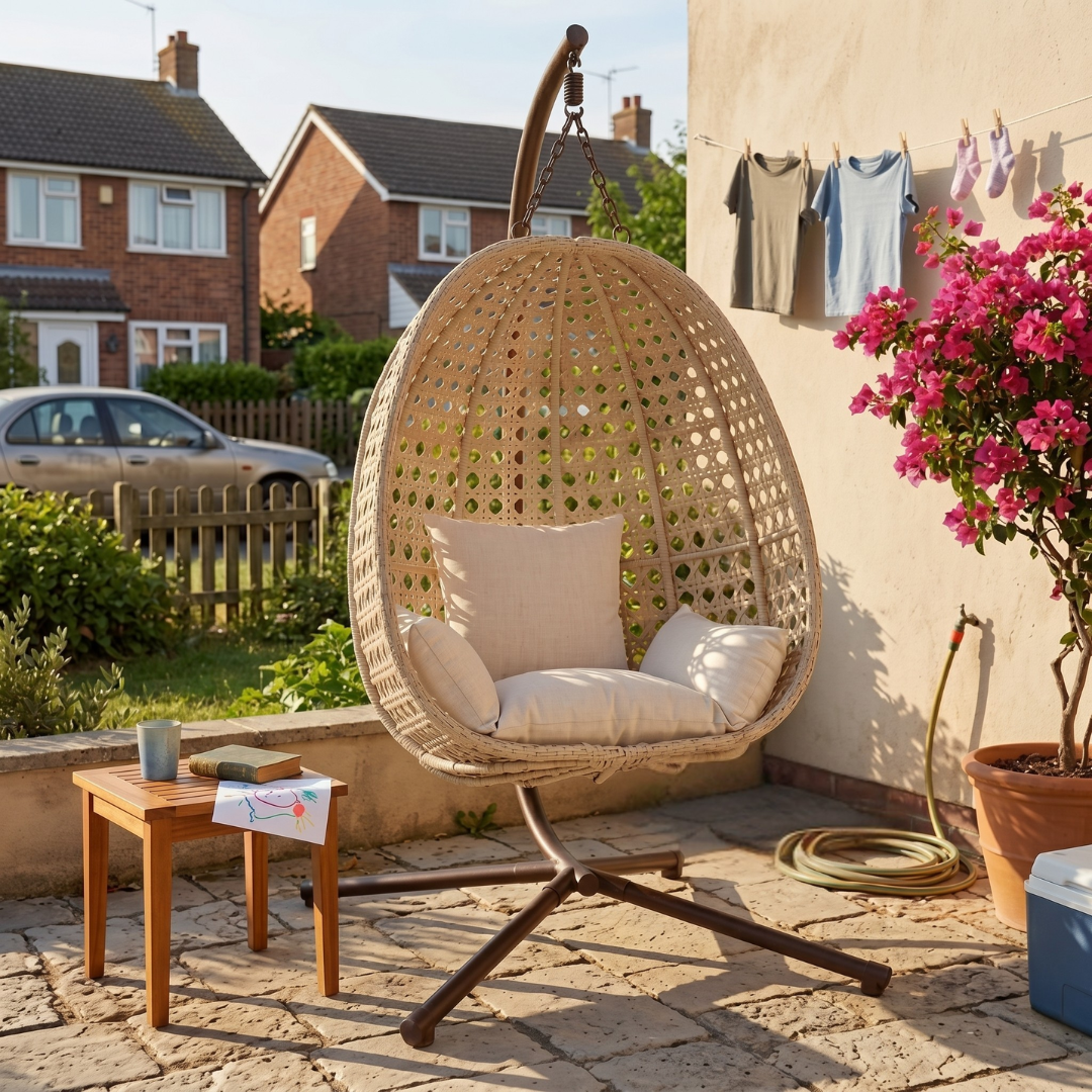 Wicker Egg Chair with Stand and Cushion for Patio or Balcony