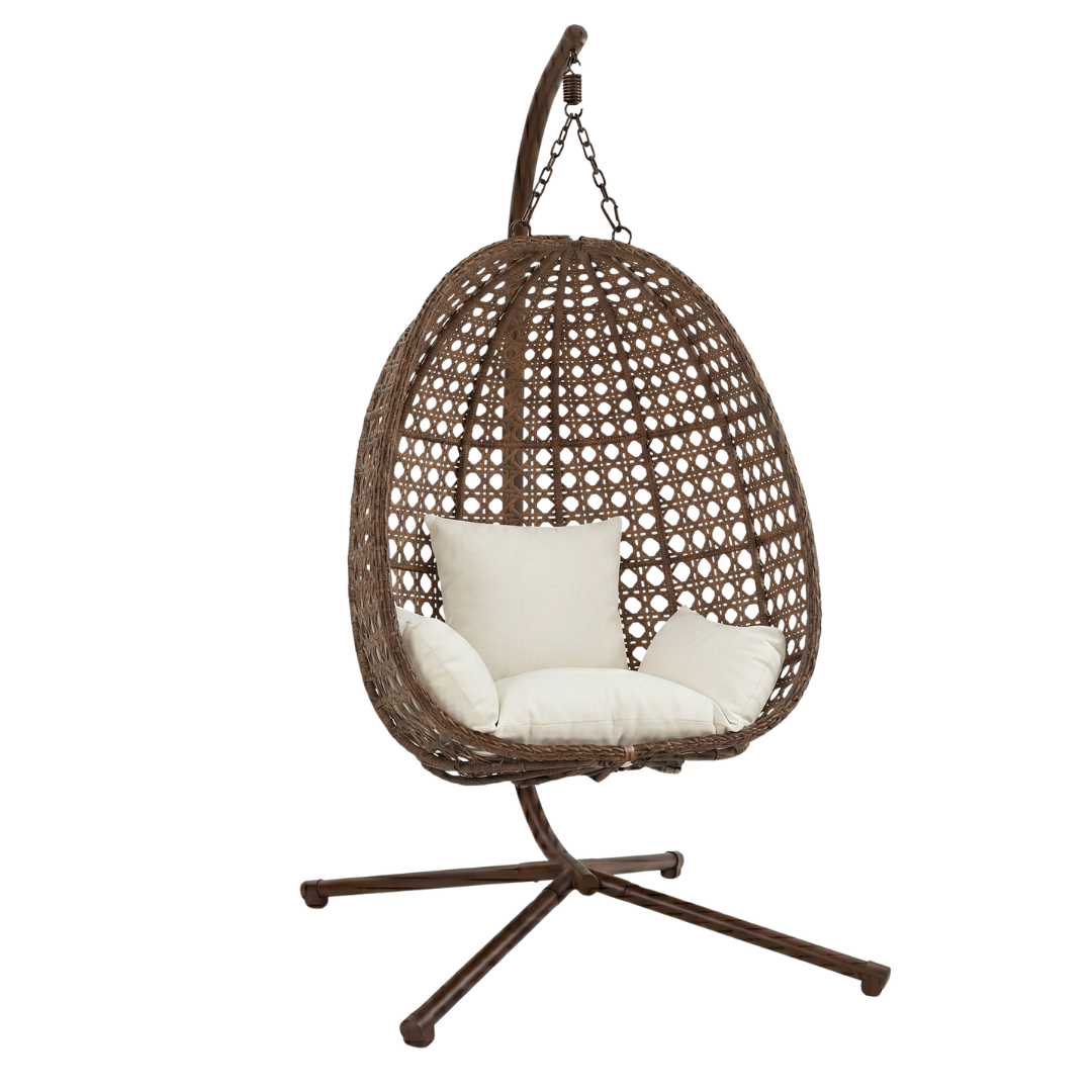 Wicker Egg Chair with Stand and Cushion for Patio or Balcony