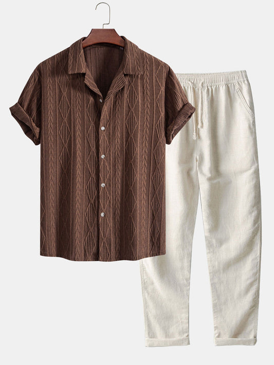 Geometric Jacquard Shirt and Linen Trousers Set